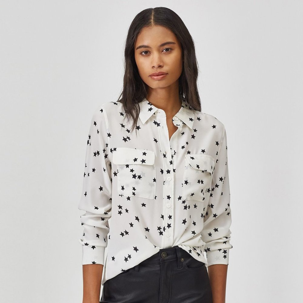 Equipment Star Print Long Sleeve Silk Blouse